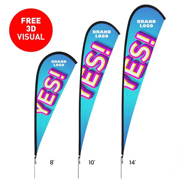 8' Single Sided Teardrop Flag With Poles + Ground Stake