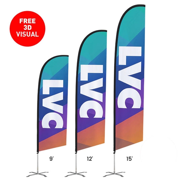 12' Premium Single Sided Angled Flag + Pole + Ground Stake