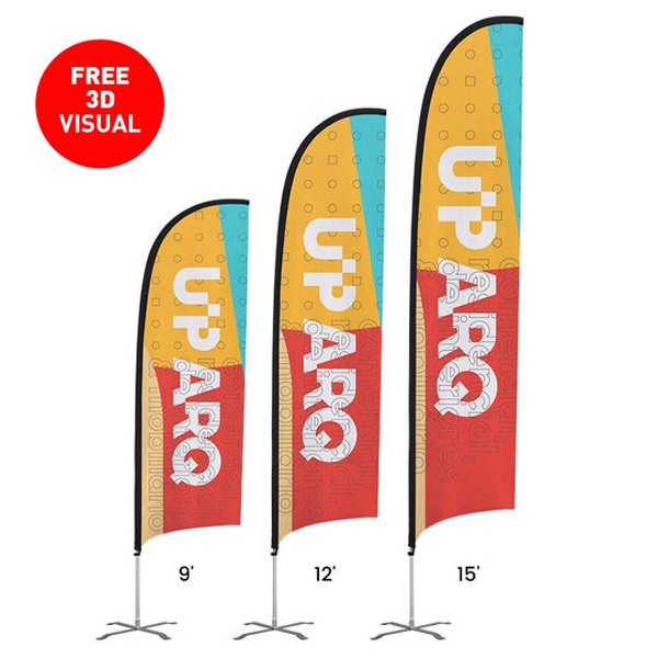 15' Double Sided Feather Flag With Poles + Ground Stake