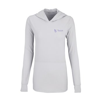 light-weight white pullover hoodie with logo on chest