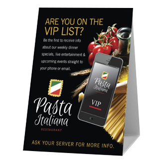 Italian restaurant table tent example