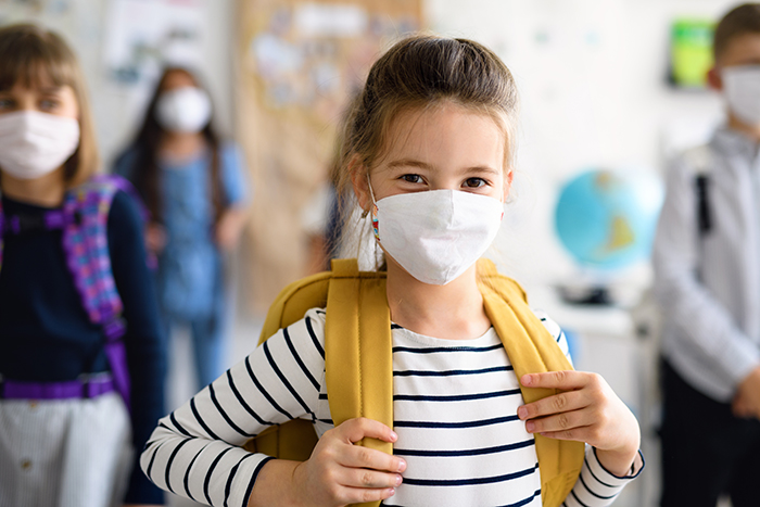 Student with face mask in school