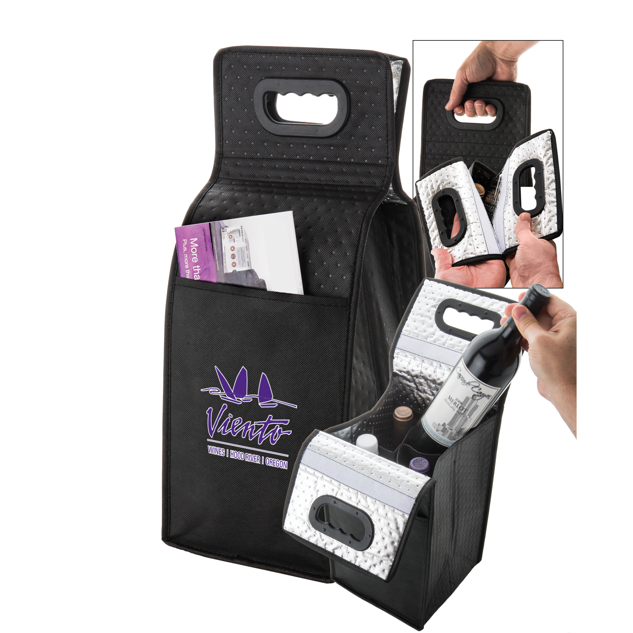 Insulated Silver/Black Tweed Look Non-Woven Tote Bag (Y2KC1411)