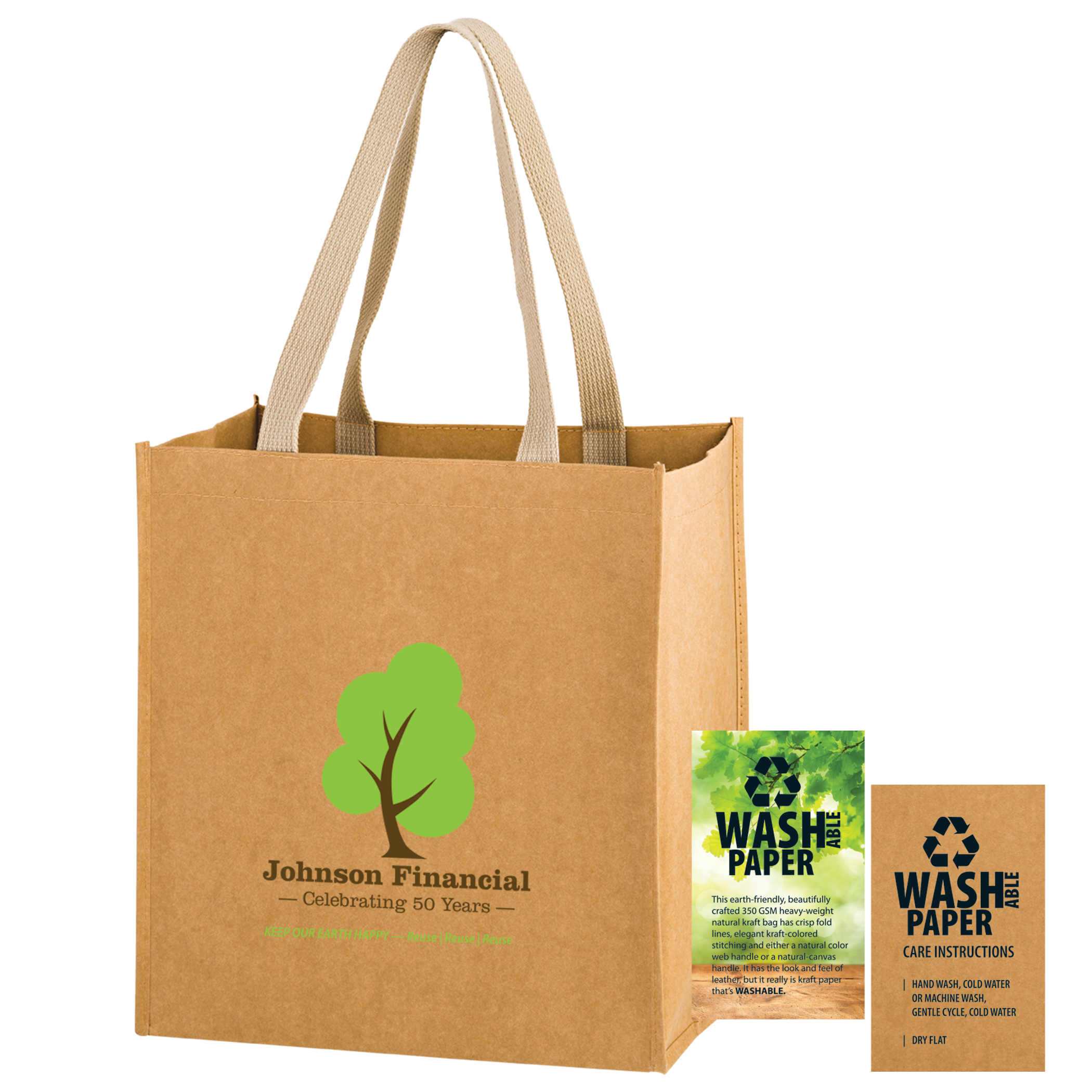 •	Tsunami Washable Kraft Paper Grocery Tote Bag With Web Handle (WB12813)