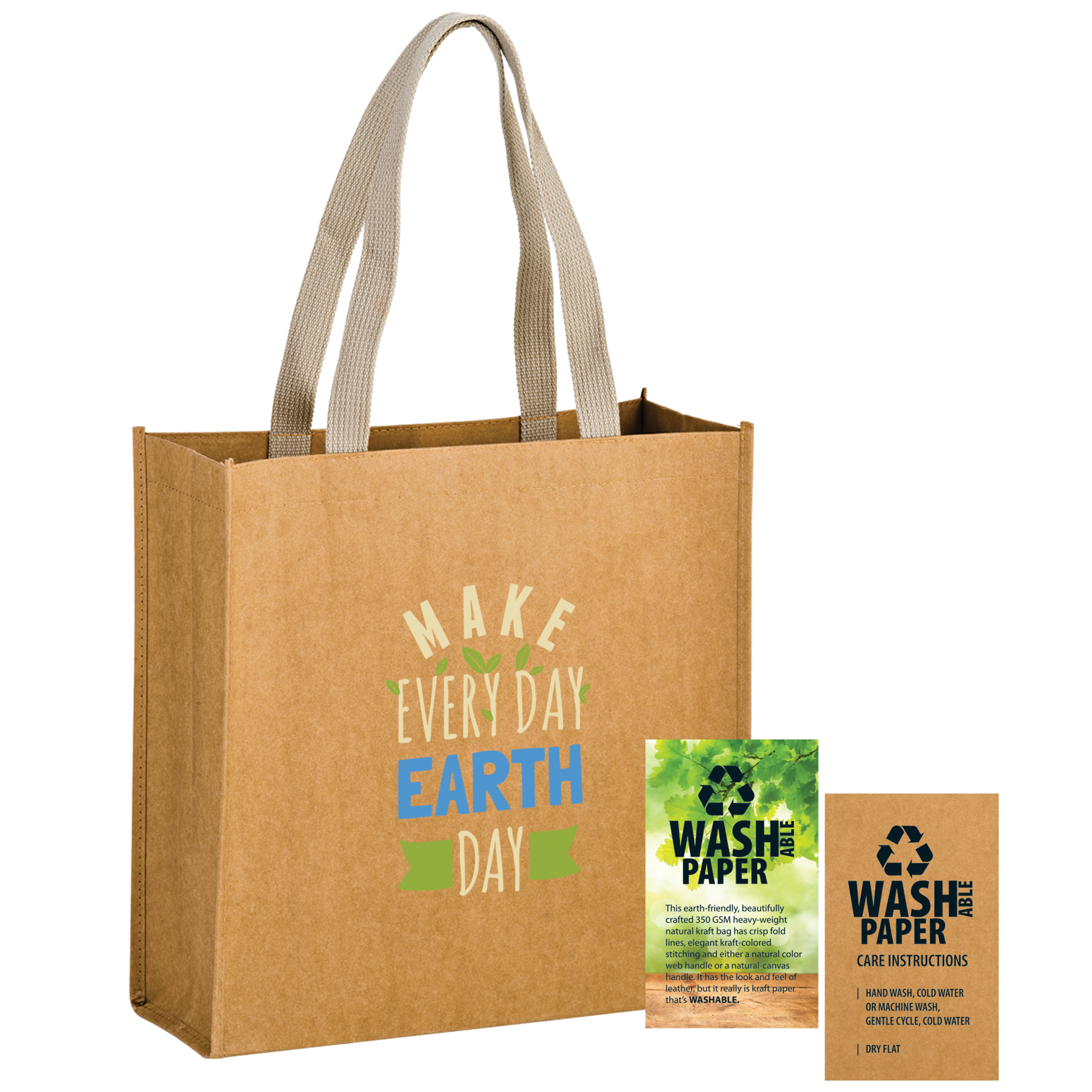 •	Tidal Wave Washable Kraft Paper Tote Bag With Web Handle (WB13513)
