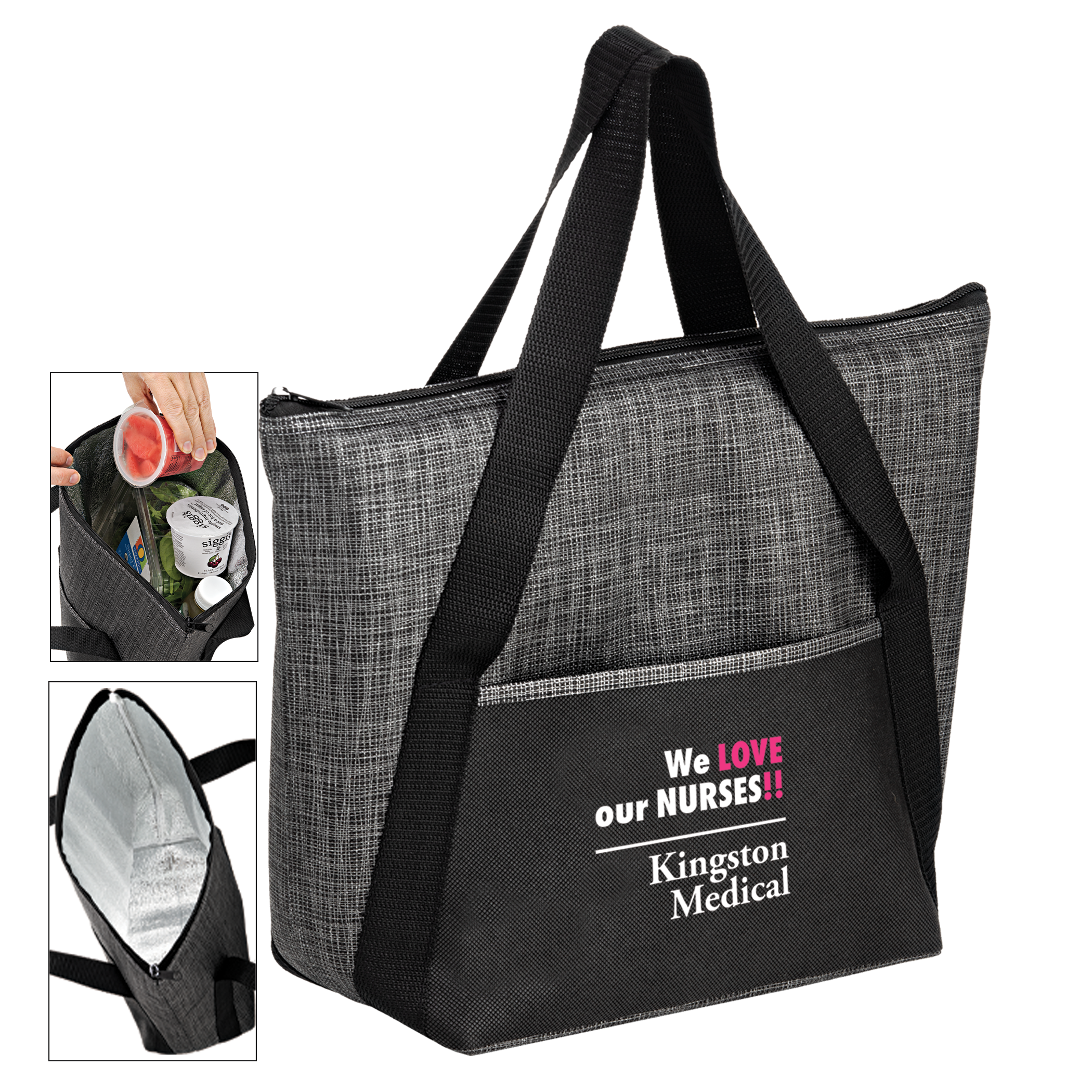 Insulated Silver/Black Tweed Look Non-Woven Tote Bag (Y2KC1411)