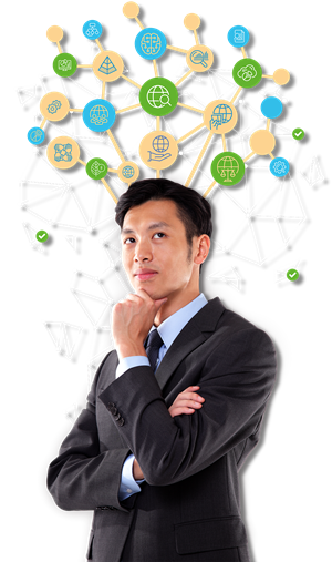 Man in business suit ponders scenarios