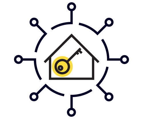 icon of a hub with a house and key inside of it