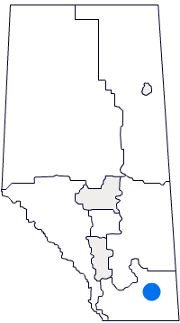 Map of Alberta with Foothills Palliser region highlighted