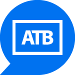 Speech bubble pointing left with ATB logo in bubble