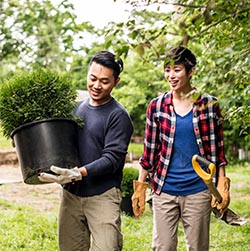 Couple outside, gardening