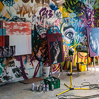 Art Studio with graffiti and spray paint