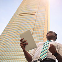 Man standing in front of building