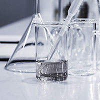Beakers and glasses on lab table