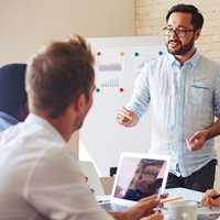 Person presenting their idea to meeting