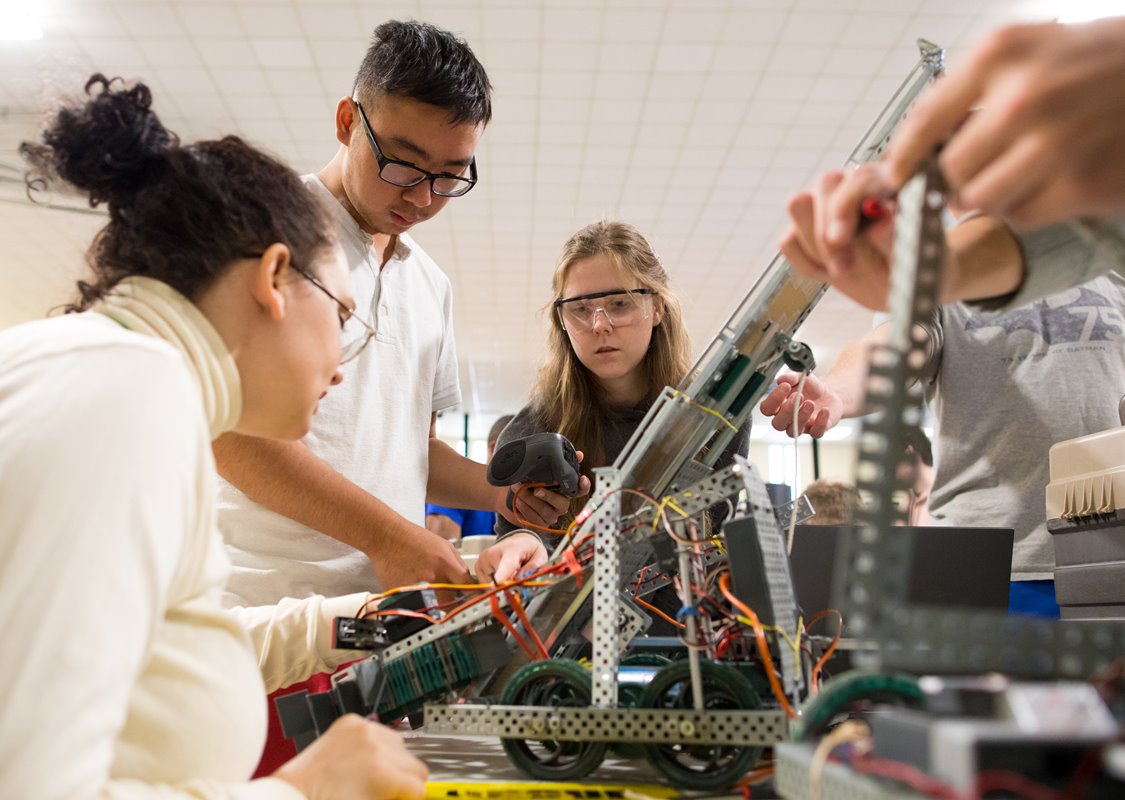 Engineering students working on group project