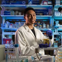 Biology student working in lab