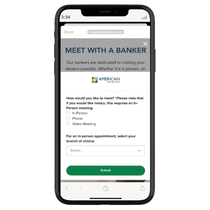 Make an Appointment in the ASB Mobile App