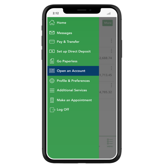ASB Mobile App Menu
